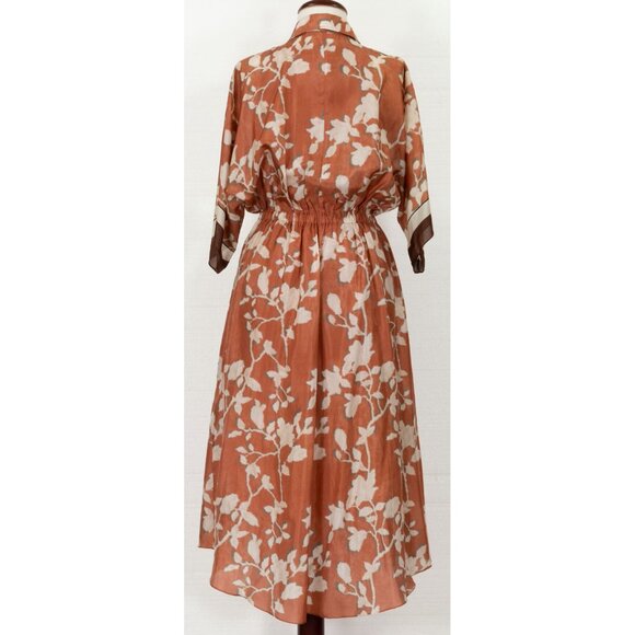 $5824 BRUNELLO CUCINELLI SILK FLORAL-PRINT SHIRT DRESS IN ORANGE S - Picture 5 of 10